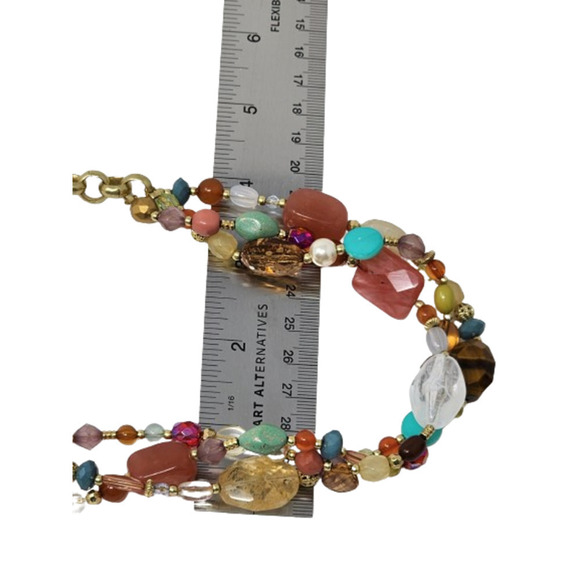 Lia Sophia Tigers Eye, Quartz, Resin Beads Strand Necklace Antique Gold (18-21") - Picture 9 of 10